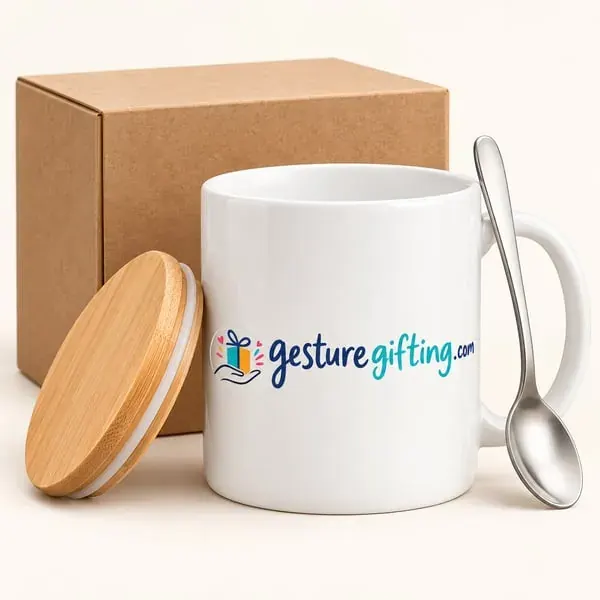 Ceramic Mug with Lid and Spoon with your logo